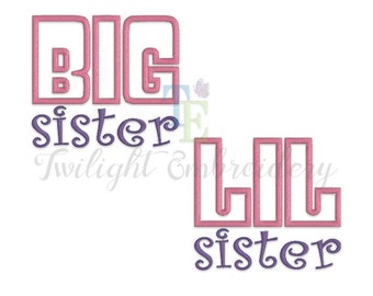 Set of 2 Big Sister Applique Machine Embroidery Designs,  Little Sister Machine Embroidery Design INSTANT DOWNLOAD