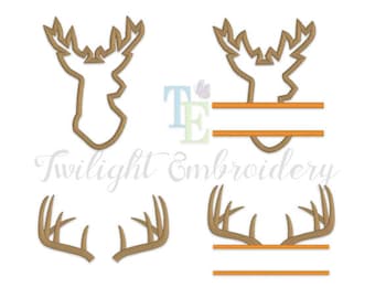 Set of 4 Deer Machine Embroidery Designs, Deer Head Applique Designs, Deer Antlers Machine Embroidery Designs INSTANT DOWNLOAD