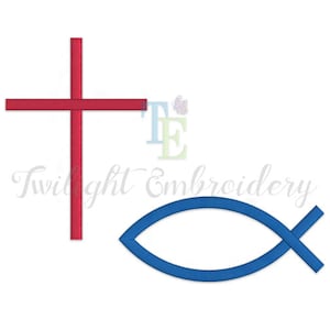 Set of 2 Jesus Fish Machine Embroidery Designs, Christian Cross Machine Embroidery Design INSTANT DOWNLOAD