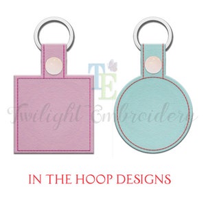 Set of 2 BLANK Key Fob Machine Embroidery Designs Snap Tab In The Hoop ITH Instant Download