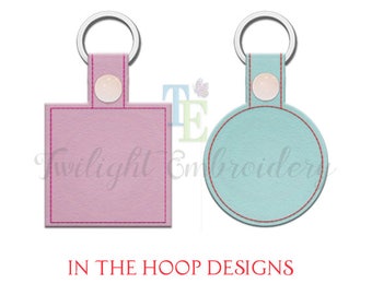 Set of 2 BLANK Key Fob Machine Embroidery Designs Snap Tab In The Hoop ITH Instant Download