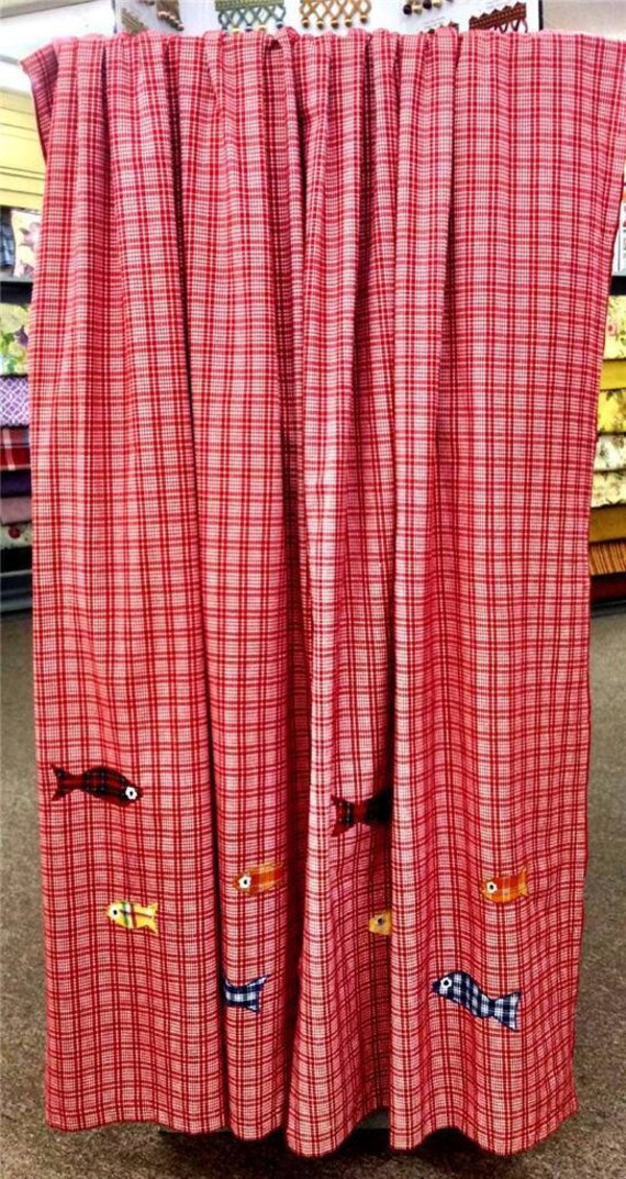 1 Pair Applicated Fish Curtain Panels Rod Pocket Etsy
