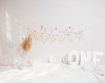 Boho birthday digital backdrops, baby girl birthday backdrop, digital background, first birthday, boho cake smash, one year old backdrop