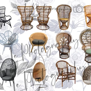 12 Wicker chair overlays, egg chair, PNG files, Photoshop overlays, wicker chair, peacock chair, chair overlays