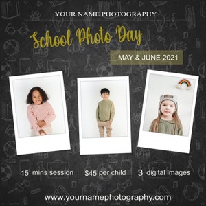 School photo day template, school picture day marketing board, school photography promotion, printable editable school photography flyer