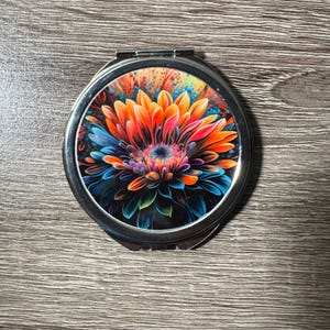 Colorful Flower Compact Mirror - Floral Compact Mirror - Gift for Her - Gift for Mom