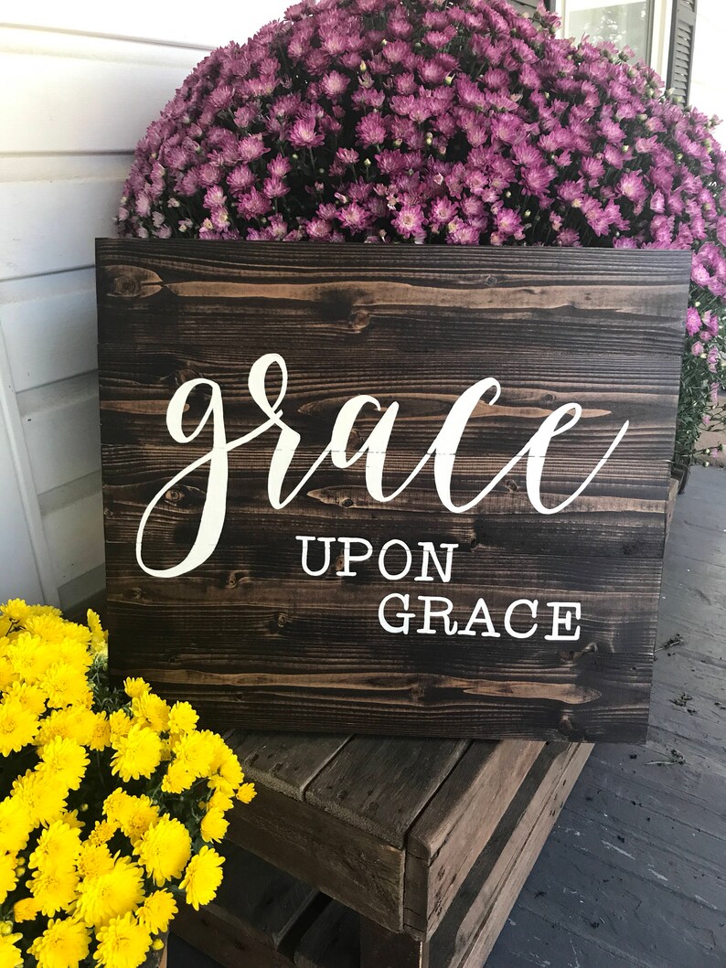 Grace upon grace rustic home decor wood sign hand painted Etsy