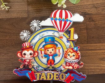 Personalized Circus Cake Topper, Carnival Birthday Party Decor