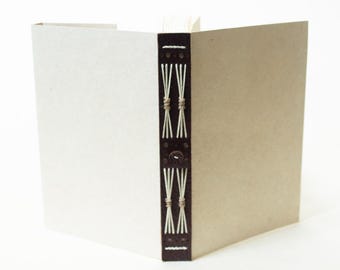Handmade Blank Page Book, Dark Leather Spine, Button Wrap Enclosure