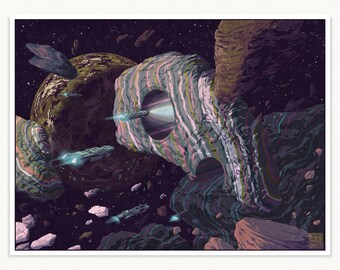 Original Science Fiction Digital Print - Mysterious UFO Resource Extraction - "Evidence Near the Quadrant IV Passage"