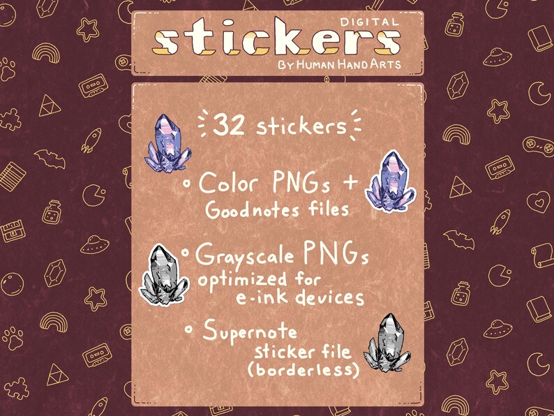 32 Supernote + Goodnotes Stickers - Hand-drawn E-ink and Color Digital ...