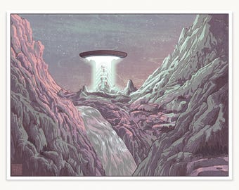 Original Science Fiction Digital Print - Mysterious UFO Resource Extraction - "Twilight Extraction"