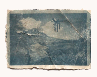 UAP UFO Photography Art Hand-printed Cyanotype Weathered Old Photograph