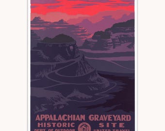 Handgedrukte WPA National Park-poster geïnspireerd op de Appalachian Mountains zeefdruk zeefdruk