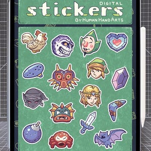 32 Stickers para Supernote + Goodnotes - Stickers digitales a color y con tinta electrónica dibujados a mano - Tema legendario