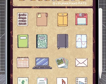 32 Supernote + Goodnotes Stickers - Hand-drawn E-Ink & Color Digital Stickers - Icons Vol. 2