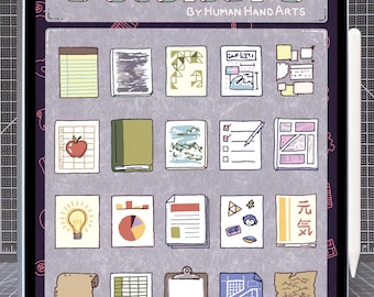 20 Supernote + Goodnotes Stickers - Hand-drawn E-Ink & Color Digital Stickers - Icons Vol. 1