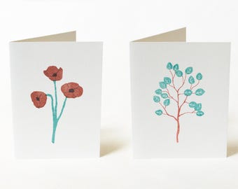 Hand-printed Cards with Poppies and Eucalyptus Design