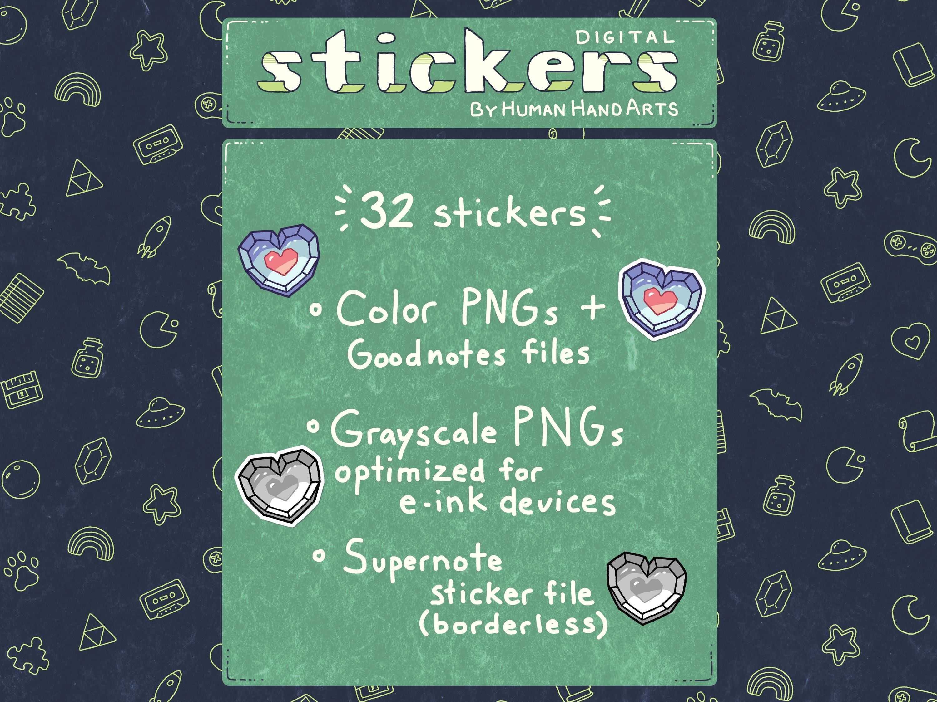 32 Supernote + Goodnotes Stickers - Hand-drawn E-ink & Color Digital ...