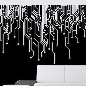 Technology Wall Decal Circuit Board Top Binary Code Wall Art Science Wall Sticker STEM Classroom Engineer Electrician Decal by Wallagio