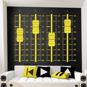 Mixing Console Sliders Wall Decal Yellow - Recording Studio Music Producer Sound Waves Audio Speakers Dance by Marcos Crespo & Blazing Vault