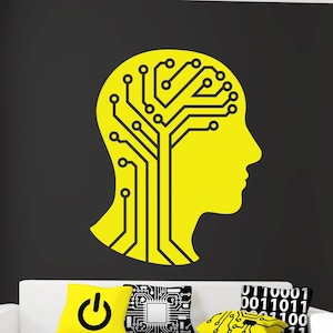 Technology Wall Decal - Circuit Board Brain Wall Decor IT Technology Face Wall Sticker IT Wall Art Binary Code Science Wall Art by Wallagio