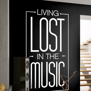 Living Lost in Music Wall Decal - Music Love Wall Sticker Recording Studio Audio Sound Wave Music Gamer Producer by Wallagio