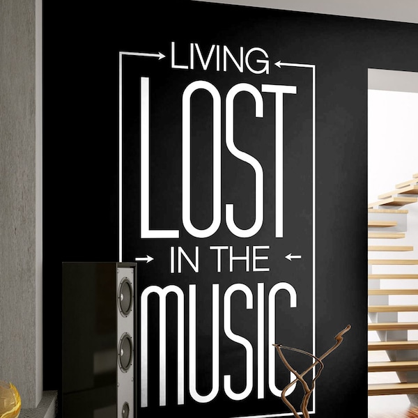 Living Lost in Music Wall Calcomanía - Música Amor Etiqueta de la pared Estudio de grabación Audio Sound Wave Music Gamer Productor por Wallagio