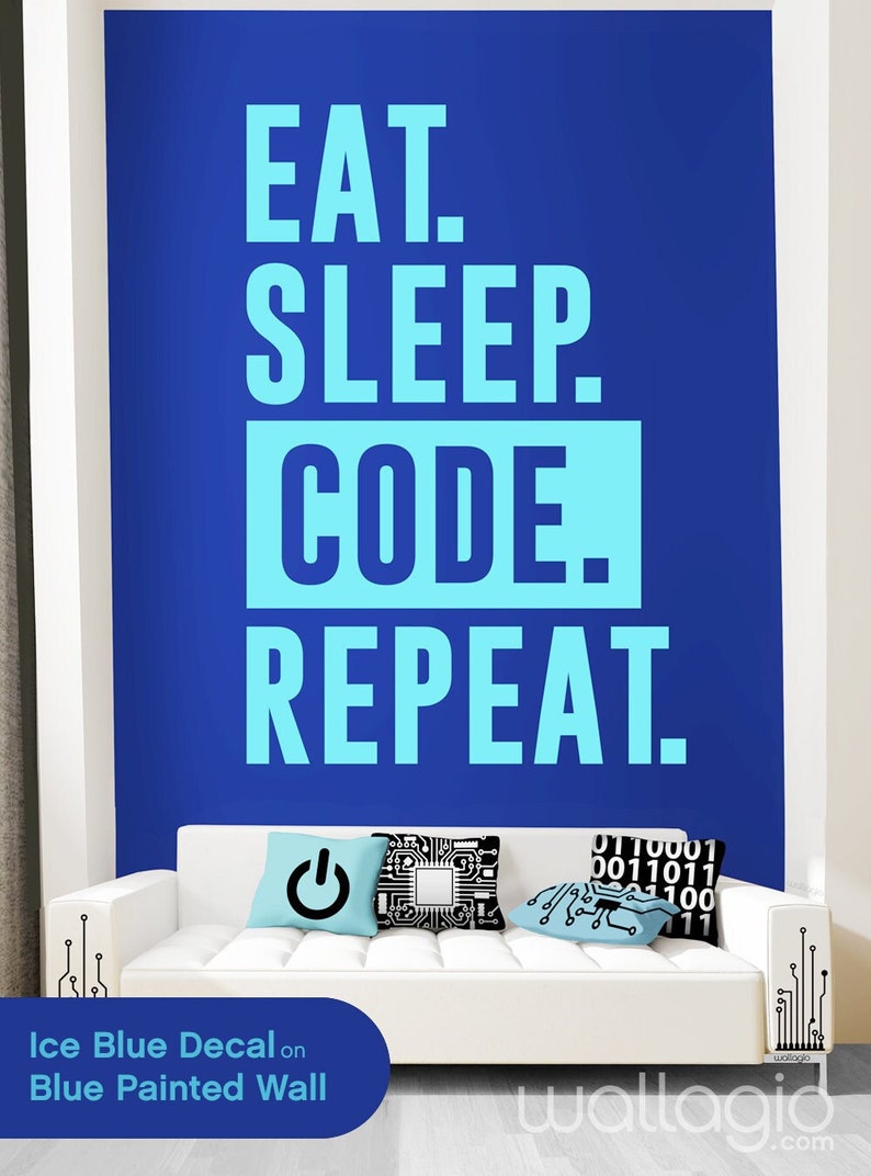 Technology Wall Decal - Eat Sleep Code Repeat Wall Sticker Cyber ...