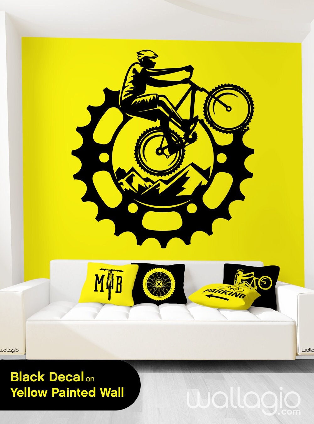 Yellow Decals Mtb Mountain Bike Wall Art Biking Vinyl Decal MTB - Main Image