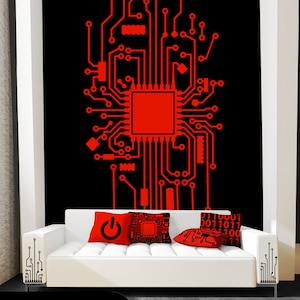 Technology Wall Decal - Vertical Circuit Board Wall sticker Computer Engineer CPU Technology IT Digital Producer Hacker Gamer by Wallagio