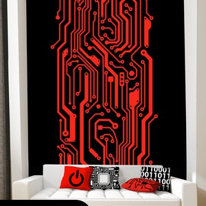 Circuit Board Wall Decal - Vertical Tall Circuit Wall Art Custom Size Decal Engineer Sticker STEM Technology Decal Circuit Decal by Wallagio