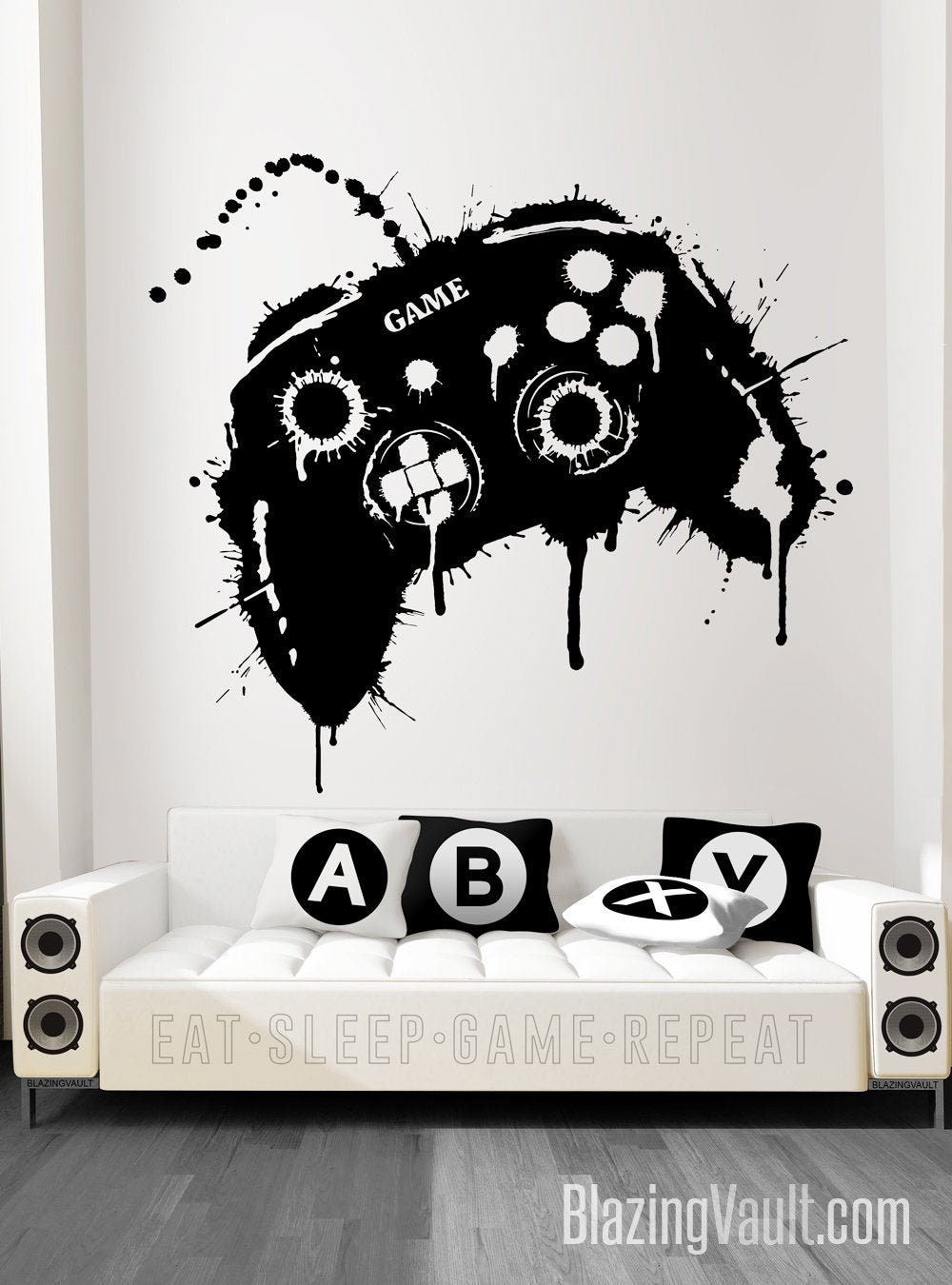 Gamer Wall Decal. Work Hard Play Harder Quote. Game Room Wall