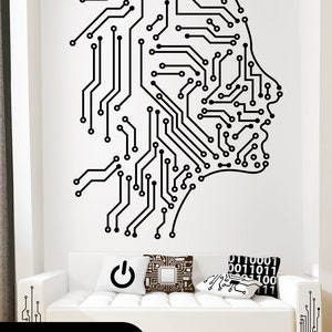 Technology Wall Decal - Face Circuit Board IT Wall Art Binary Code ...