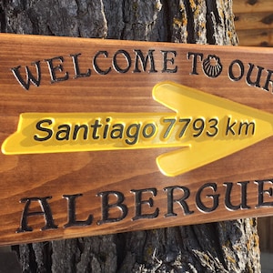 Bord Albergue / kilometer naar Santiago