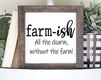 Farm-Ish All The Charm Without The Farm Wood Sign, Farmhouse Decor, Farmhouse Tiered Tray, Mini Book Stack, Shelf Sitter Signs, Mini Farmish