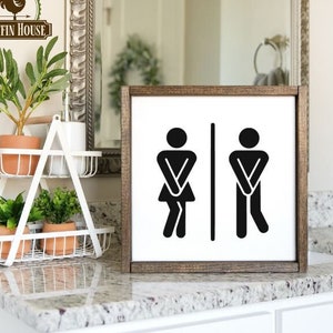 Need To Pee Gotta Pee Now Funny Bathroom Sign, Urgent Pee Bathroom Humor, Framed Bathroom Sign, Restroom Silhouettes, Need To Use Bathroom
