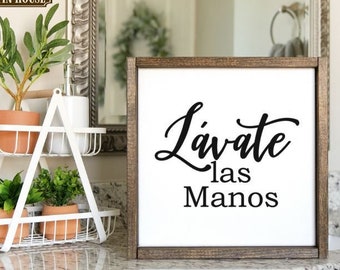 Lavate las Manos Wood Bathroom Sign, Spanish Bathroom Decor, Wash Your Hands Spanish, Guest Bath Decor, Bathroom Sign, Kids Bath, Mini Bath