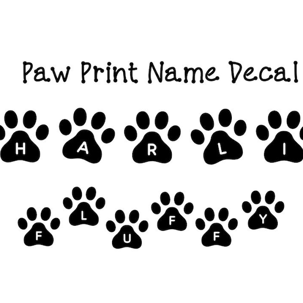 Pet Name Paw Print Vinyl Decal, Paw Decal, Paw Print Decal, Pet Name Decal, Dog Bowl Decal, Cat Bowl Decal, Dog House Decal