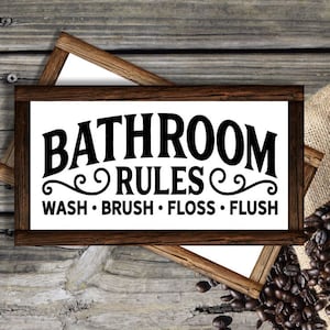 Framed Bathroom Rules Sign / Bathroom Decor / Wood Bathroom Sign / Farmhouse Signs / Farmhouse Decor / Country Signs / Rustic Signs