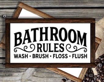 Framed Bathroom Rules Sign / Bathroom Decor / Wood Bathroom Sign / Farmhouse Signs / Farmhouse Decor / Country Signs / Rustic Signs