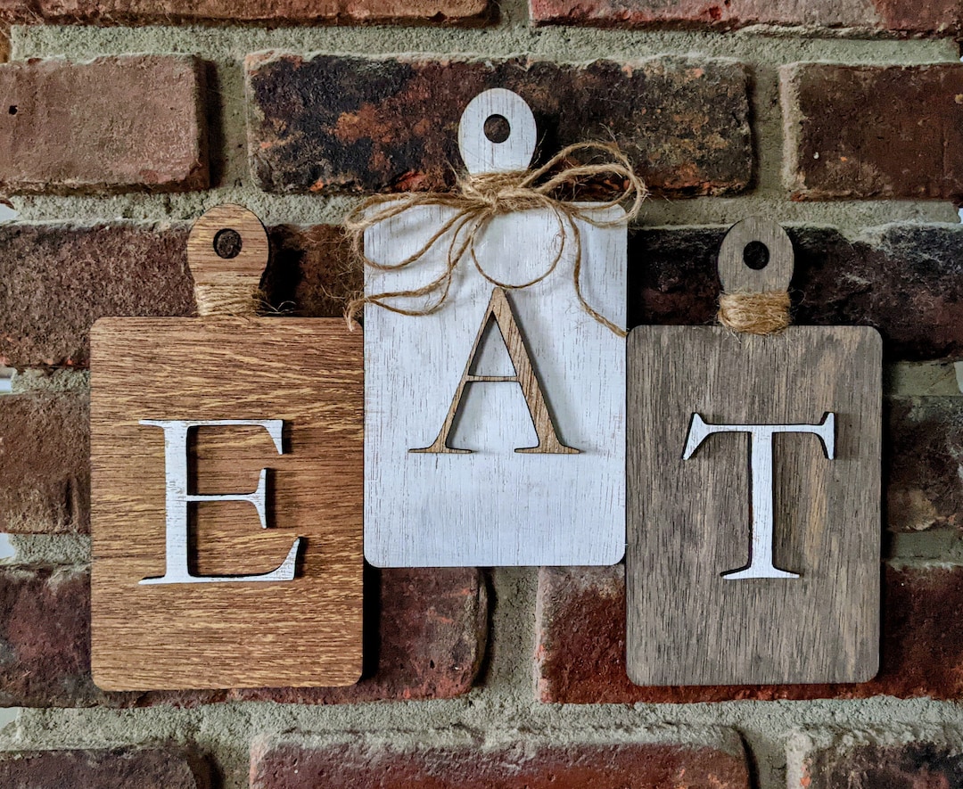 Rustic EAT Wall Decor Cutting Board Shaped EAT Wall Hanging, Farmhouse