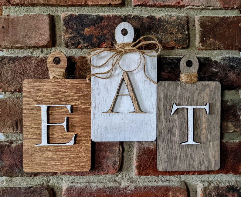 Rustic EAT Wall Decor - Cutting Board Shaped EAT Wall Hanging, Farmhouse Eat Sign, Kitchen Wall Decor, Farmhouse Kitchen