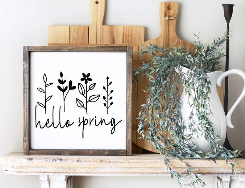 Hello Spring Rustic Hello Spring Flowers Wood Sign: Rustic Farmhouse Decor - Etsy