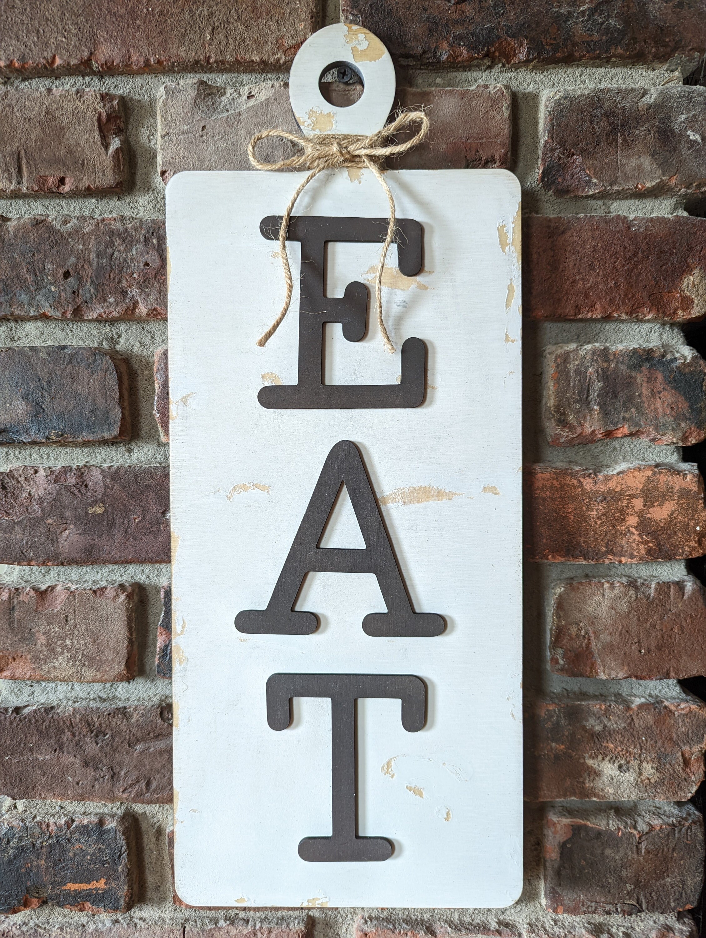 Vertical EAT Wall Decor Rustic Chipped Paint Cutting Board Etsy