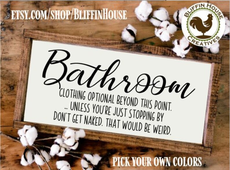 Bathroom Clothing Optional Don't Get Naked Framed Wood Bathroom Sign, Bathroom Humor, Get Naked Sign, Farmhouse Bathroom Decor, Rustic Bath Bild 1