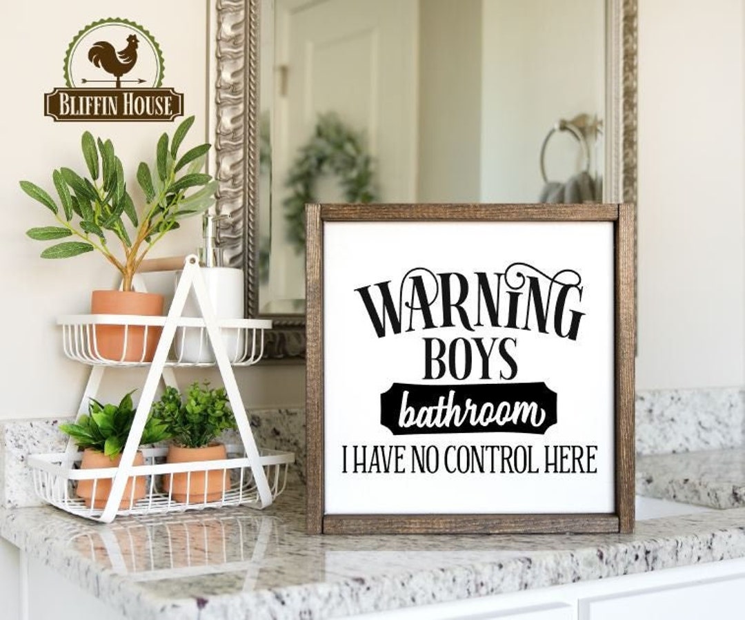 Warning Boys Bathroom Wood Sign, Messy Bathroom Humor, Funny Bathroom ...