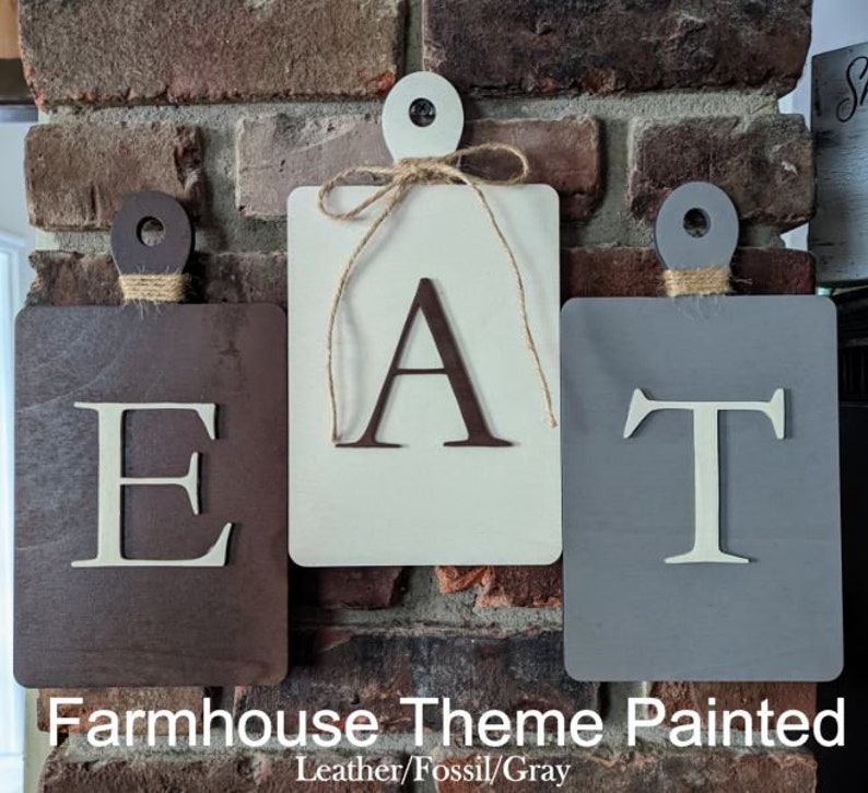 Rustic EAT Wall Decor Cutting Board Shaped EAT Wall Hanging, Farmhouse Eat Sign, Laser Cut Multiple Sizes Available Farmhouse Painted