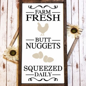 Farm Fresh Butt Nuggets Rustic Wood Chicken Sign Decor, 5 STYLES AVAILABLE, 7 x 14, Farm Humor, Chicken Humor, Rustic Sign, Farmhouse image 4