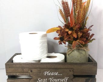 Rustic Handmade Wood Bathroom Caddy Toilet Tissue Box Holder Toilet Paper Crate Bathroom Humor Farmhouse Rustic Decor 15 Colors Available